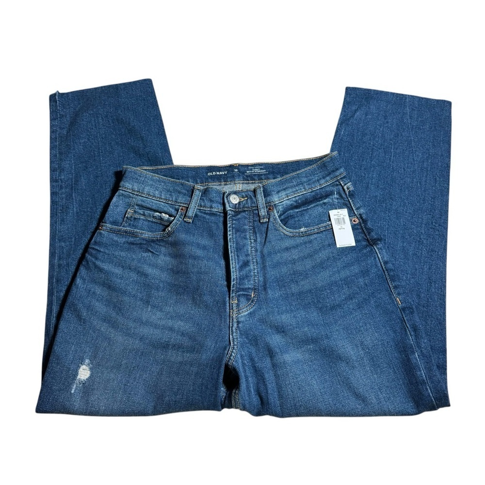 NWT Old Navy Extra High Rise Curvy Straight Leg Raw Edge Distressed Jeans - Picture 2 of 10
